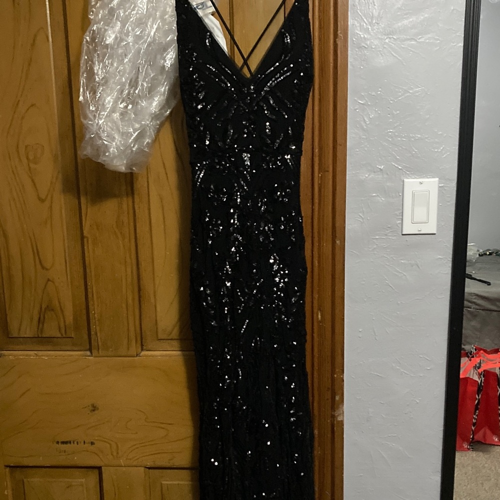 Blondie Nites Black Sequin Backless Dress